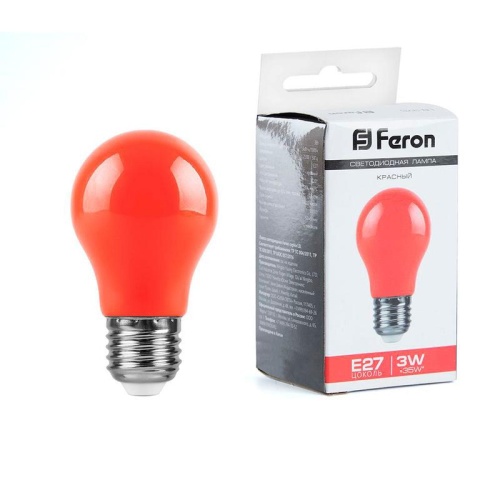 Лампа светодиодная LED 3вт Е27 красный шар | код 25924 | Feron