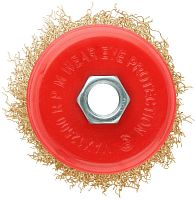 Корщетка-чашка, гайка М14, стальная латунированная волнистая проволока 75 мм, блистер | код 39092 | FIT