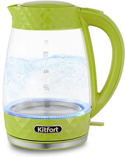 Чайник электрический Kitfort КТ-6123-2 2л. 2200Вт салатовый корпус: стекло/металл/пластик | код 1562715 | KITFORT