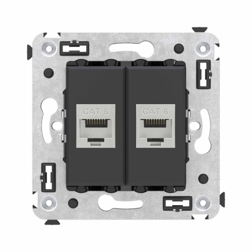 Компьютерная розетка RJ-45 без шторки в стену, кат.6 двойная экранированная, Avanti, Черный матовый | код 4412794 | DKC