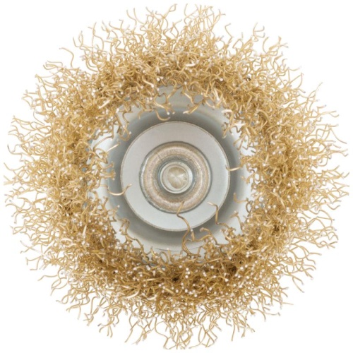 Кордщетка чашечная, со шпилькой, стальная латунированная волнистая проволока 50 мм | код 38466 | FIT фото 3