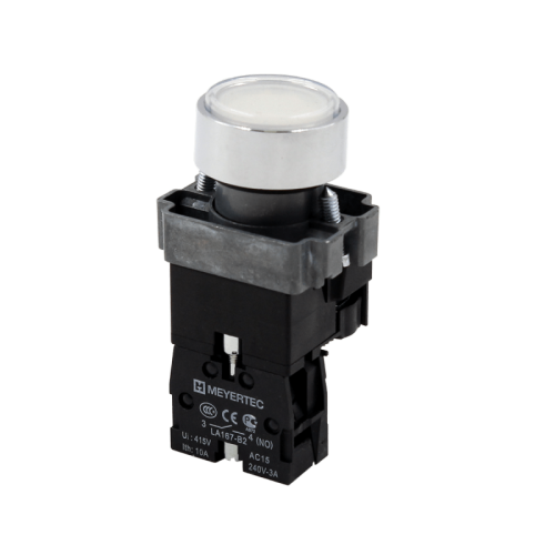 Кнопка плоская белая с подсветкой, 24V AC/DC, 1NO, IP67, металл MTB2-BWF3171 | код 132656 | MEYERTEC