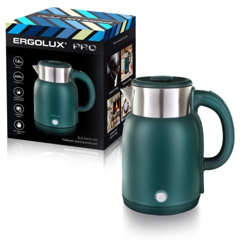 Чайник электрический ELX-KS13-C05 PRO нерж.сталь/пластик 1.6л 220-240В 2000Вт зел. ERGOLUX | код 15331 | Ergolux