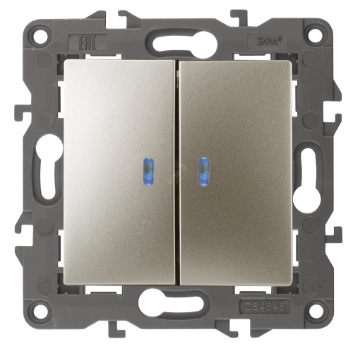 Выключатель двойной с подсветкой, 10АХ-250В, Эра Elegance, шампань,14-1105-04 | код Б0034240 | ЭРА