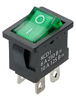 KCD1-201N 250В AC/DC, 2P, 6А, (4с), ON-OFF, черный корпус, зеленая клавиша, с LED подсв., Mini TDM | код SQ0746-0142 | TDM