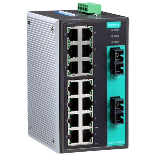 Коммутатор EDS-316-SS-SC-T Ethernet Switch 14 10/100BaseT(X) ports, 2 single mode, SC, 100Base, 40Km, t:-40 | код 00-01165426 | MOXA