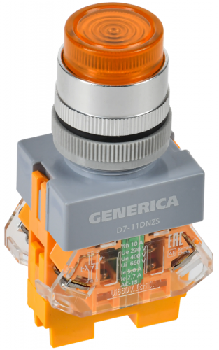 Кнопка D7-11DNZS d=22мм 1з+1р с подсв. и фикс. жел. GENERICA | код BBT50-11DNZS-3-11-K05-G | GENERICA by IEK