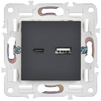 SKANDY Розетка USB A+C 18Вт SK-R13G графит IEK | код SK-U22-018-K53 | IEK
