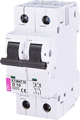 Автоматический выключатель ETIMAT 10 2p D 10А (10 kA) | код 002153714 | ETI
