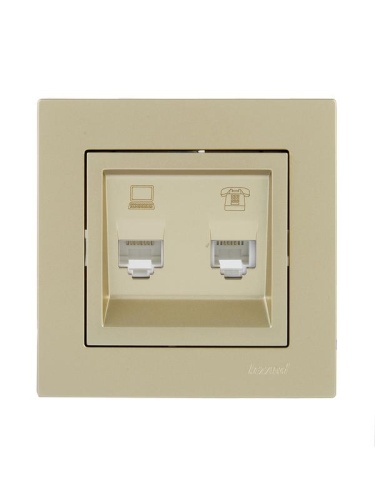 Розетка компьютерная + телефонная 1-м СП Vesna механизм титан LEZARD 742-3788-143