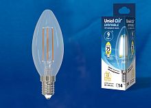 Лампа светодиодная LED-C35-9Вт 4000К E14 CL DIM GLA01TR диммируемая. Форма свеча, прозрачная. Серия Air. Белый свет (4000K). Картон. ТМ Uniel. | код UL-00005186 | UNIEL
