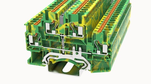 DSKK2.5-PE-01P-1C-00Z(H) Клемма заземления двухуровневая 2.5 мм.кв. PUSH-IN с контактом на DIN-рейку | код 11040000099 | DEGSON