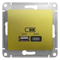 GLOSSA USB РОЗЕТКА A+С, 5В/2,4А, 2х5В/1,2 А, механизм, ФИСТАШКОВЫЙ | код GSL001039 | Systeme Electric