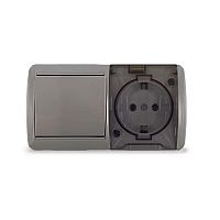 Блок ОП Клио 1-кл. выкл. 10А + розетка 1-м 16А 250В с заземл. с прозр. крышкой сер. Universal К2237-Gr
