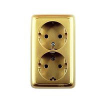 Розетка двойная наружная с заземлением с изоляционной пластиной золото | код РА16-153-07 | HEGEL
