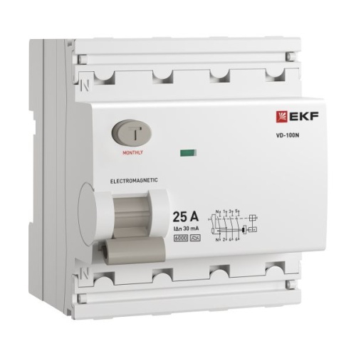 Выключатель дифференциального тока ВД-100N 4P 25А 30мА тип A эл-мех 6кА PROXIMA EKF | код E1046MA2530 | EKF фото 2