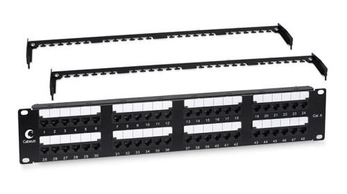 Cabeus PL2-48-Cat.6-Dual IDC Патч-панель 19 (2U), 48 портов RJ-45, категория 6, Dual IDC, с задним кабельным организатором | код 10657c | Cabeus