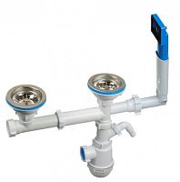 Сифон для мойки АНИ Грот 3 1/2' x 40 двойной одноуровневый смещенный с переливом и отводом для стиральной машины | код A7500 | АНИ пласт