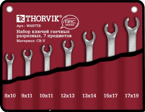 W4S7TB Набор ключей гаечных разрезных серии ARC в сумке, 8-19 мм, 7 предметов | код W4S7TB | Thorvik