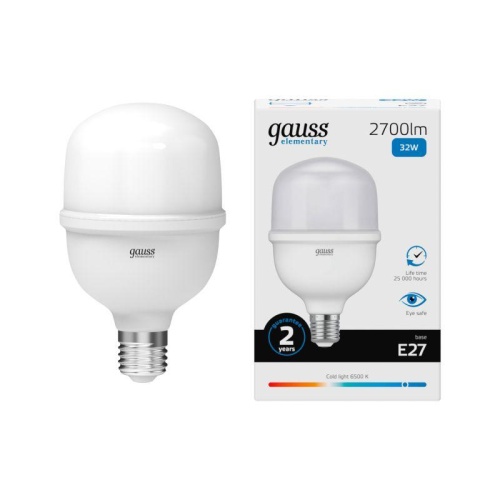Лампа светодиодная Elementary 32Вт T100 цилиндр 6500К холод. бел. E27 2700лм GAUSS 63233