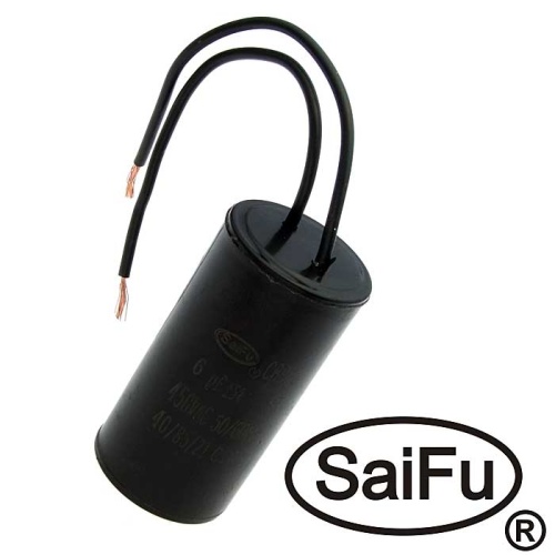 Пусковой конденсатор SAIFU CBB60, 6 мкФ, 450 В, с проводом | код 100265 | Saifu