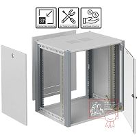 Шкаф телекоммуникационный настенный 19' 12U дверь стекло IP20. 600x450x585mm(ШхГхВ) цвет серый(RAL 7035/RAL7000) | код WP 6412.710 | SYSMATRIX