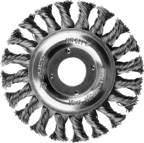 Щетка дисковая для УШМ, плетеные пучки стальной проволоки 0,5мм, 115х22мм ''Профессионал''. | код 35190-115_z01 | ЗУБР