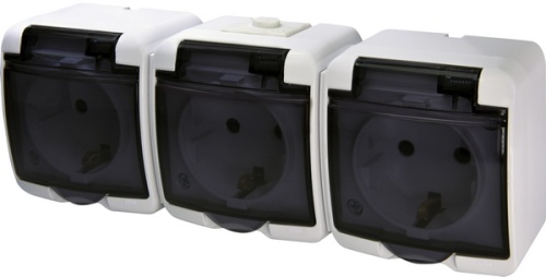 Розетка 3-я (Schuko) (дымчатая крышка) (IP44/54) RHE-3sd | код 004668024 | ETI