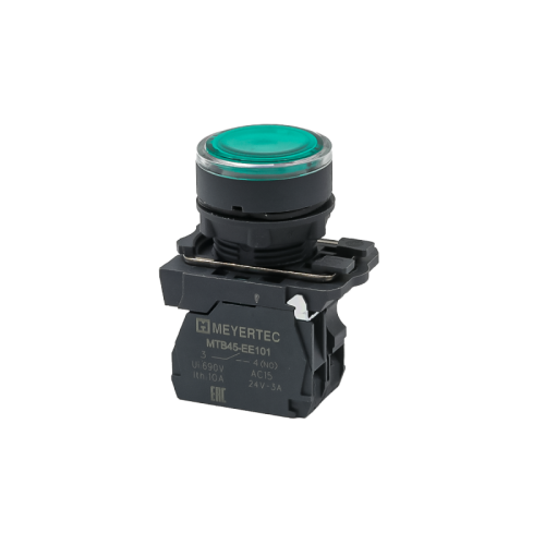 Кнопка зеленая с подсветкой, 1NO, 220V AC/DC, IP65, пластик MTB5-AW33713 | код 137269 | MEYERTEC