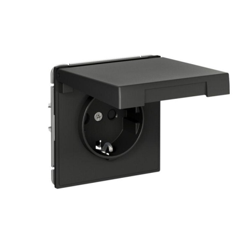 ARTGALLERY РОЗЕТКА с заземл. со шторк. с крышк., 16А, IP20, механизм, быстрозажимные клеммы, базальт | код GAL001446S | Systeme Electric фото 5