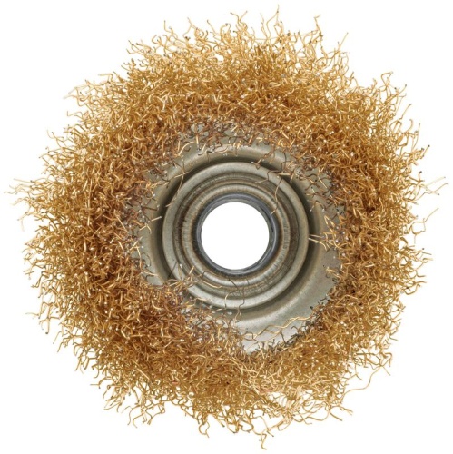 Корщетка-чашка, гайка М14, стальная латунированная волнистая проволока 75 мм, блистер | код 39092 | FIT фото 5