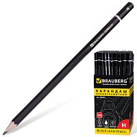 Карандаш чернографитный BRAUBERG, 1 шт., Touch line, Н, без резинки, корпус черный, заточенный, 180625 | код 180625 | BRAUBERG