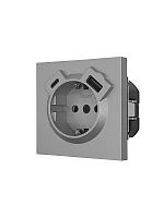ZIMA Розетка с/з TC + USB разъем серый матовый LEZARD | код 704-7488-181TC | LEZARD
