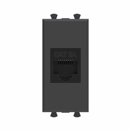 Компьютерная розетка RJ-45 без шторки модульная, кат.6А, Avanti, Черный матовый, 1 модуль | код 4412671 | DKC