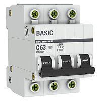 Выключатель автоматический трехполюсный ВА 47-29 63А C 4,5кА Basic | код. mcb4729-3-63C | EKF 