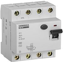 Выключатель дифференциальный (УЗО) ВД1-63 4Р 50А 300мА GENERICA | код MDV15-4-050-300 | IEK