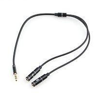 Кабель аудио Cablexpert CCAB-02-35MYHM-0.2MB. 3.5 джек 4pin(M)/2х 3.5 джек(F) наушники и микрофон, черный, 0.2м, блистер | код CCAB-02-35MYHM-0.2MB | Cablexpert