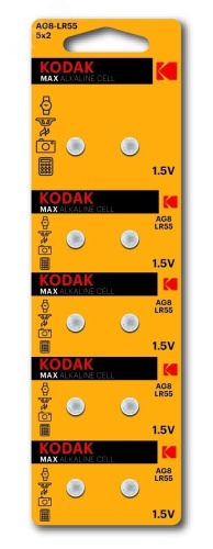 Батарейка Kodak AG8 (391) LR1120, LR55 [KAG8-10] MAX Button Cell (100/1000/98000) | код Б0044713 | KODAK
