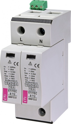Ограничитель перенапряжения ETITEC B T12 440/12,5 (2+0) 2p, RC | код 002440320 | ETI