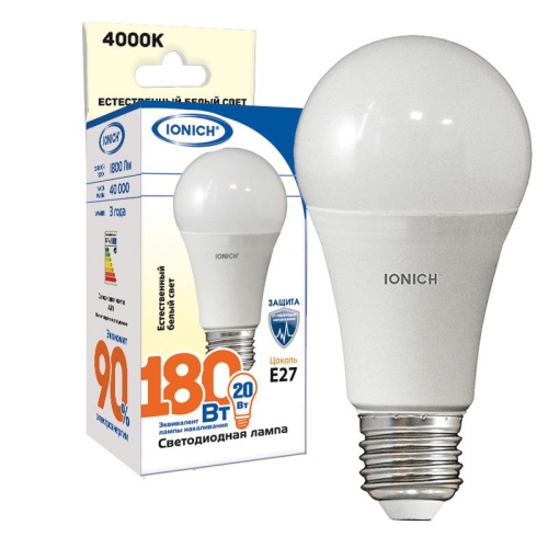 Лампа светодиодная LED 20w 4000К, E27, 1800Лм, A60 IONICH | код 1560 | Universal