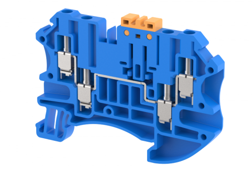 Клемма проходная винтовая 2,5 мм2, на 4 подключения, синяя TQKFT2.5-2x2-BLUE | код 1202060001 | Elmex