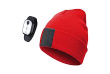 Шапка с фонариком 215х205х5 красн. 3 режима свечения+функция SOS Космос KOCHat2_red
