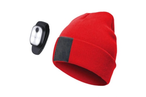 Шапка с фонариком 215х205х5 красн. 3 режима свечения+функция SOS Космос KOCHat2_red