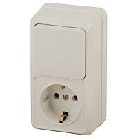 Блок розетка с выключателем Intro Quadro 2-705-02 вертикальный 10(16)А-250В, IP20, ОУ, слоновая кость | код Б0053884 | ЭРА