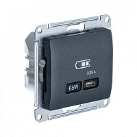 GLOSSA USB РОЗЕТКА тип-C 65Вт высокоскор.заряд. QC, PD, механизм, АНТРАЦИТ | код GSL000727 | Systeme Electric
