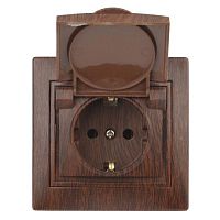 Розетка Intro Plano 1-203-10 с заземлением 2P+E Schuko с крышкой, 16А-250В, IP20, СУ, венге | код Б0053900 | ЭРА