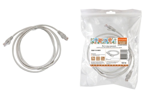 Патч-корд народный U/UTP Cat 5e 4PR 24AWG PVC, литой 0,5 м, серый | код SQ0115-0001 | TDM НАРОДНЫЙ