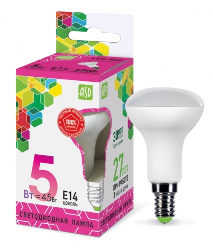 Лампа светодиодная LED-R50-standard 5Вт 230В Е14 6500К 450Лм ASD | код 4690612026701 | ASD