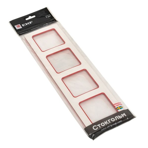 Стокгольм Рамка 4-местная белая с линией цвета красный PROxima | код EAM-G-305-10 | EKF фото 4