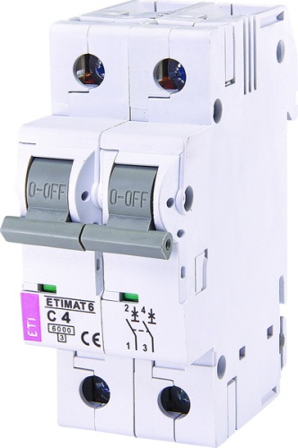 Автоматический выключатель ETIMAT 6 2p C 4A (6kA) | код 002143510 | ETI